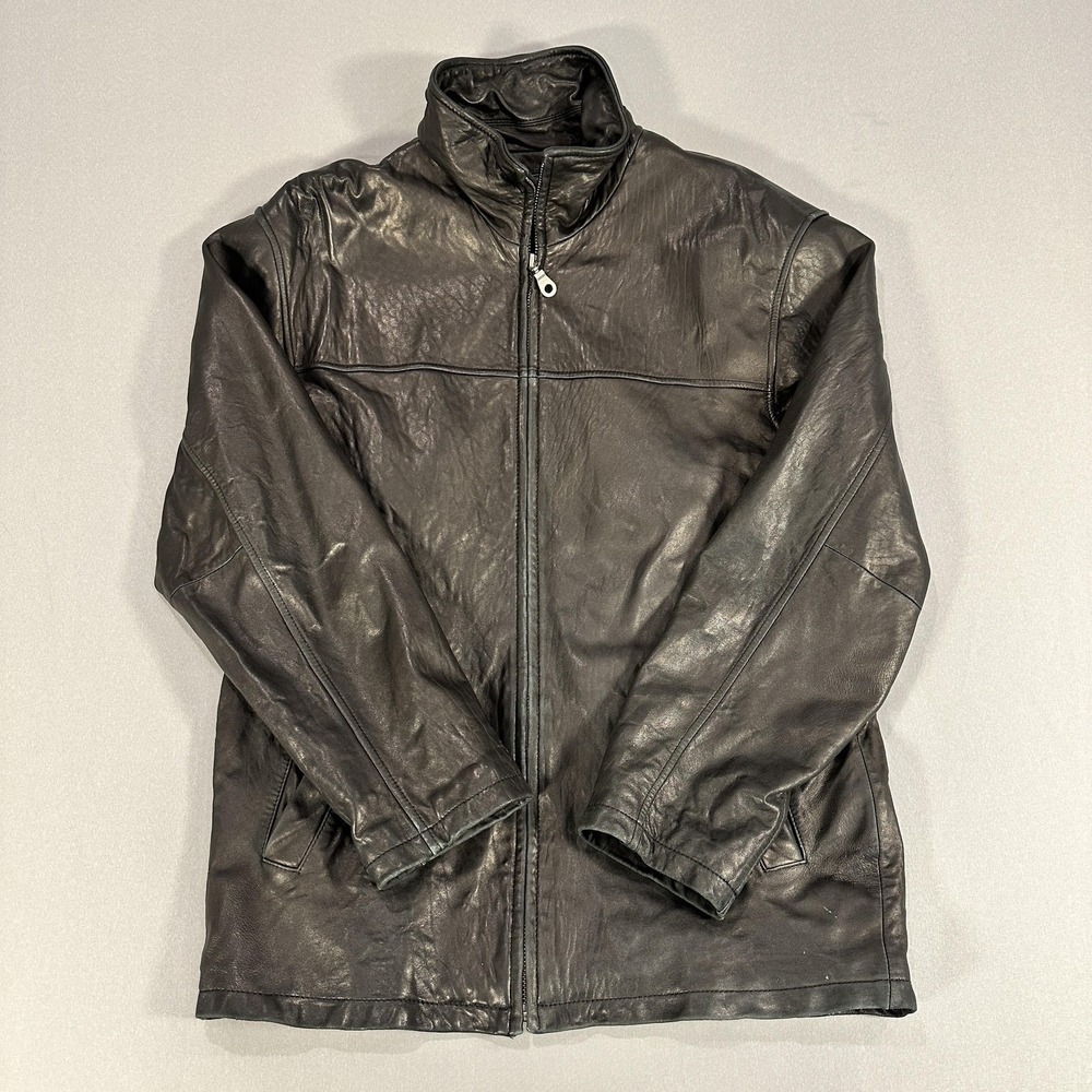 Roundtree and Yorke Leather Jacket Mens XL Black Lambskin Full Zip Lined